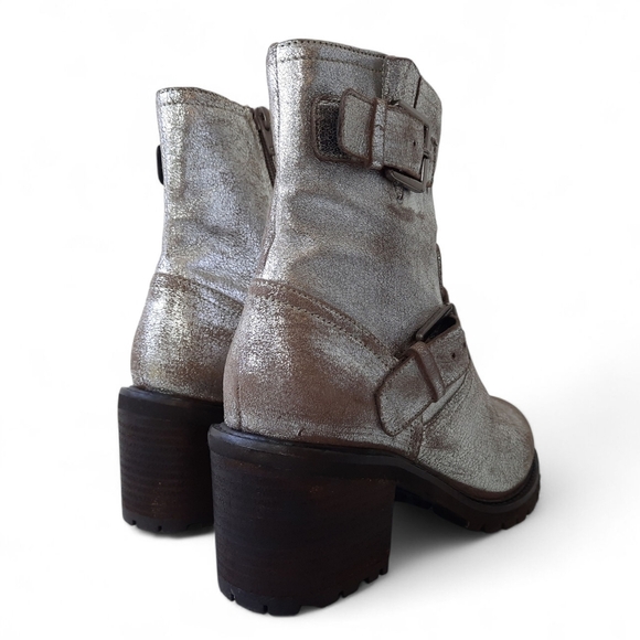 SEYCHELLES Distressed Pewter Moto Combat Chunky Ankle Biker Boot Cowboy Carter - Picture 7 of 10